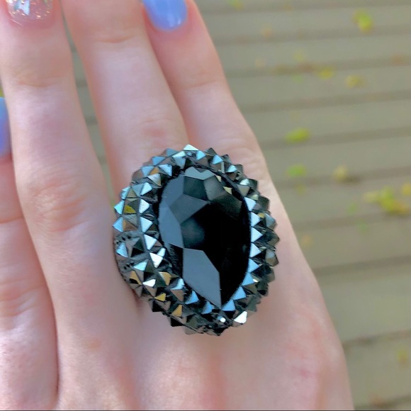 Swarovski Ring Black Hematite Jet Vesue Cocktail - Picture 5 of 12